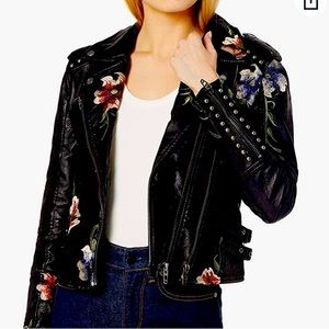 Vegan Leather Floral Embroidered Jacket